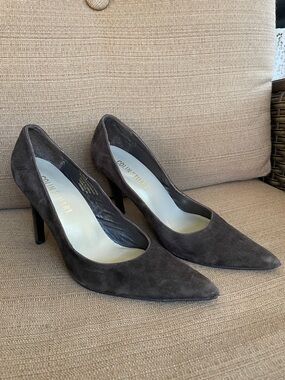 Colin Stuart Dark Brown Suede Pointed Toe Pumps
